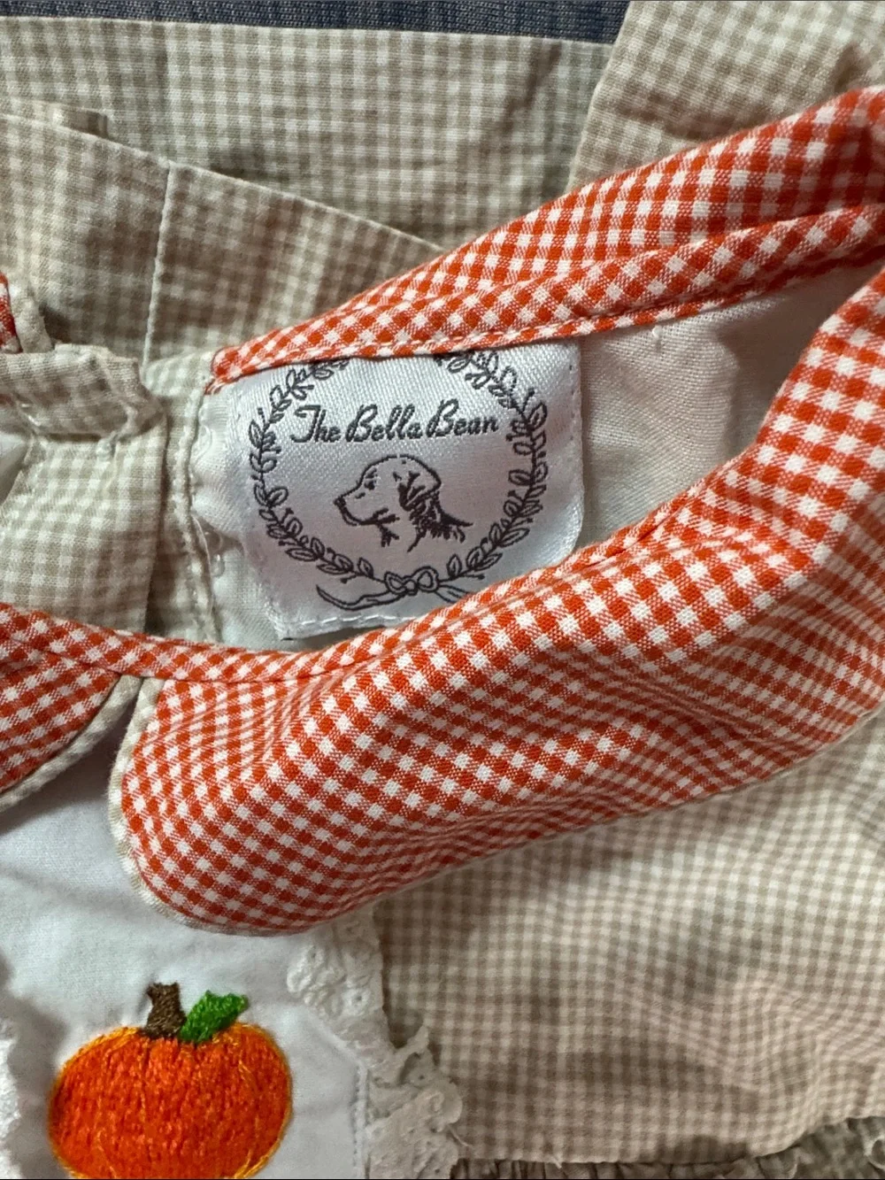 Hand-Smocked Pumpkin Embroidered Cotton Kids Dress - Orange Collar